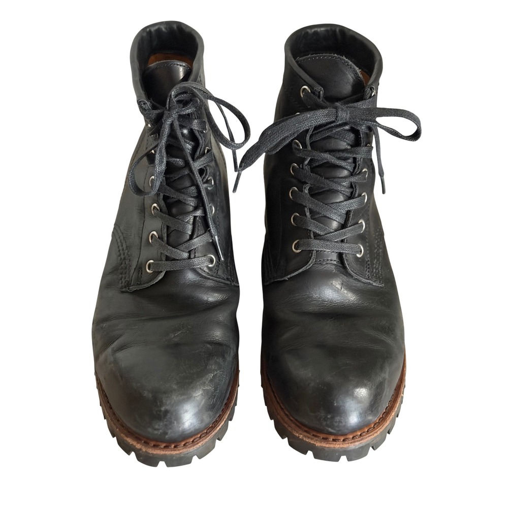 Frye Addison Lace Up Boots Mens 9M Black Leather Lug Sole Combat Work Boot